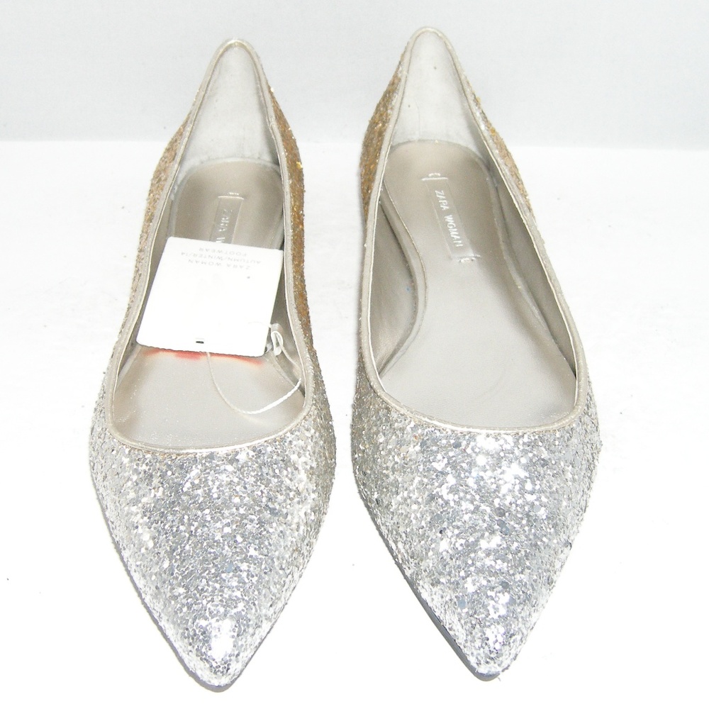 Zara Woman ombre metallic silver gold flats 6/6.5 - Picture 3 of 8